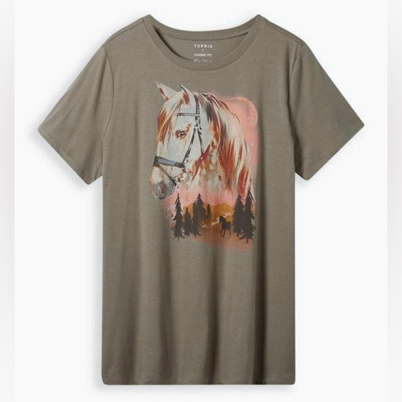torrid Tops - Torrid Classic Fit‎ Crew Neck Tee Horse Graphic Dusty Olive Green NWT